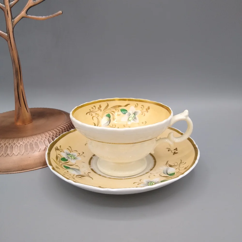Rockingham Porcelain Gold Lily Tea Cup Saucer 230 Vintage Antique